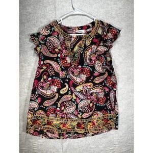 Emily Wonder Paisley Blouse Size Medium Embroidery Detail Sleeveless Boho Top